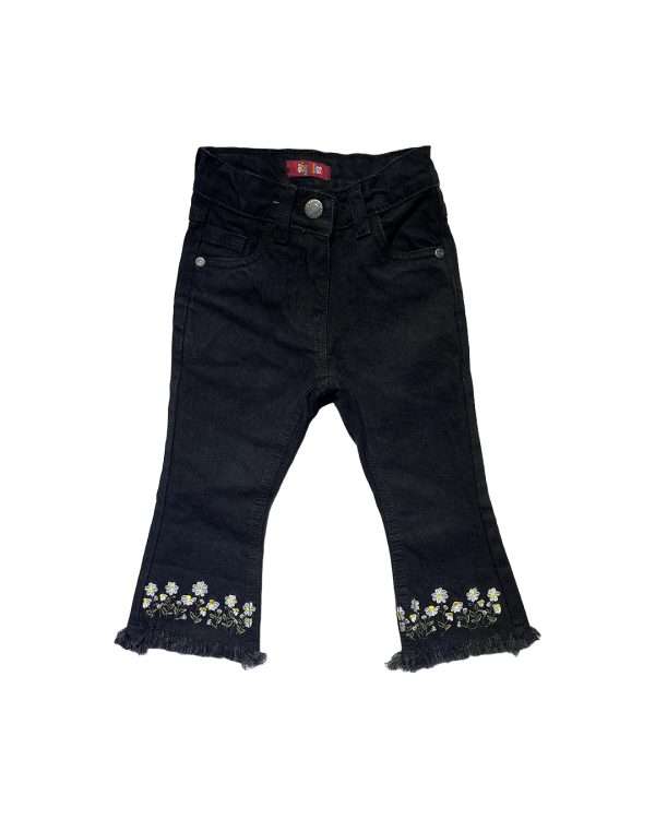 Black Bell Bottom Flower Embroidery Pant for girls